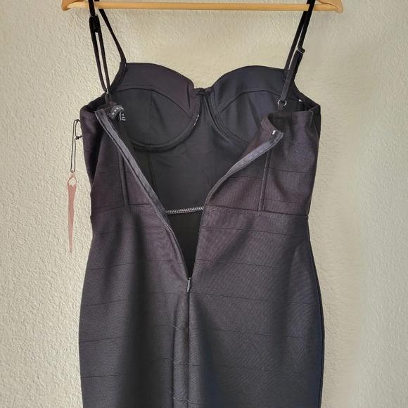 NWT HAUTE MONDE Solid Black Bandage Bodycon Speghetti Strap Mini Dress - Picture 7 of 10